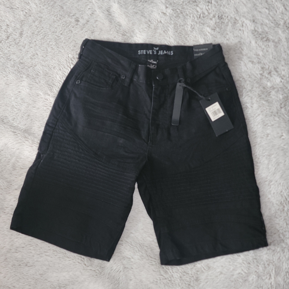 Black Denim Shorts Straight-Cut Style